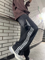 秋冬三条杠休闲裤纯色抽绳束脚运动裤男N08059-P53，男装牛仔裤，星座308B-1
