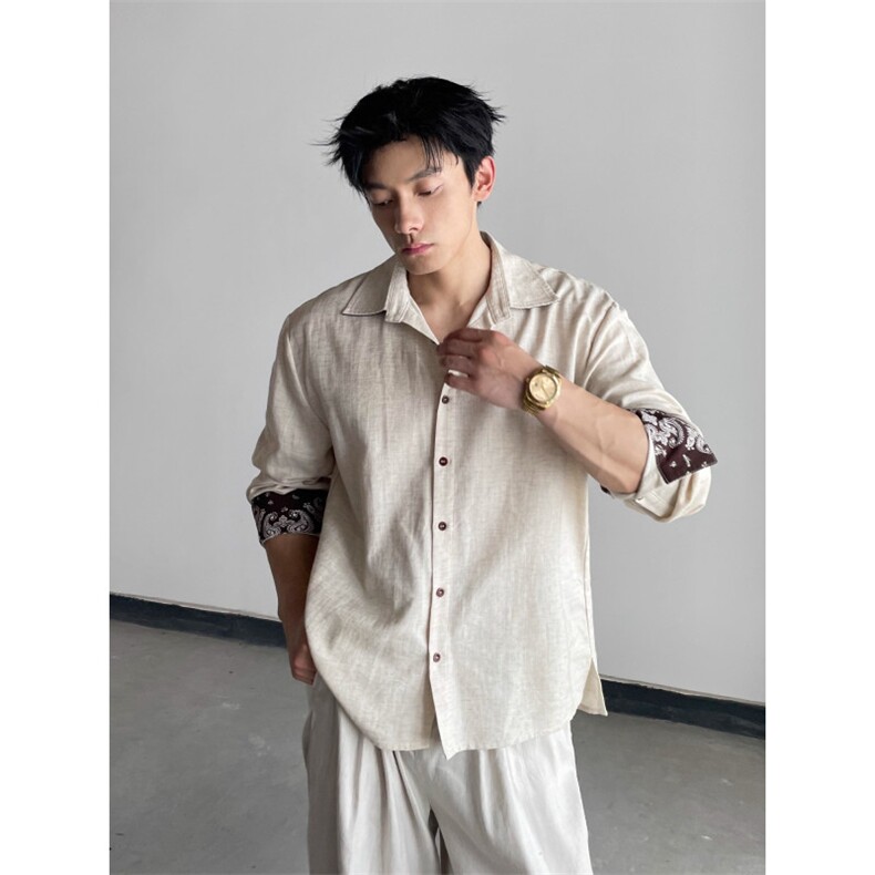 【前60分钟5折8/09晚20点上新】DAYNY亚麻混纺老钱度假风衬衫,男装衬衫,星座506A