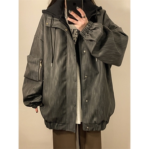 秋季皮衣美式潮牌青少年百搭夹克情侣春装外套XZ102B-1-JK2562P95图片