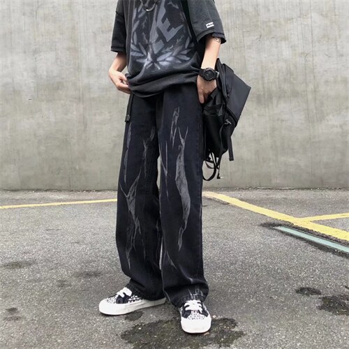 美式高街扎染复古休闲裤宽松直筒街头vibe风牛仔长裤男NK518-p40图片