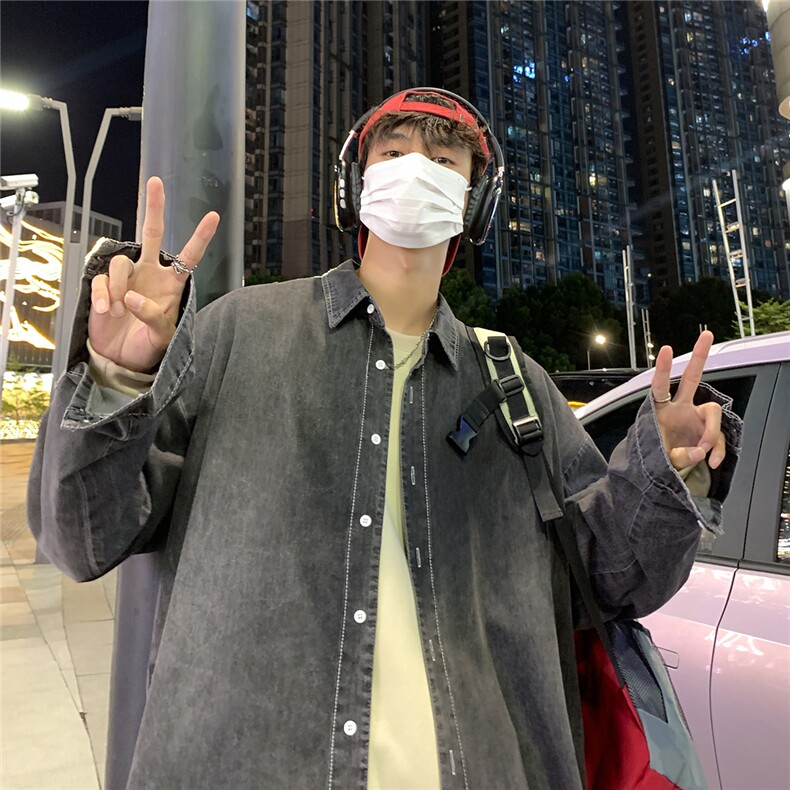 港风夜景秋款水洗牛仔衬衫A247-S100P45控68,男装衬衫,电商A247