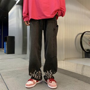 2023秋款港风宽松潮流直筒牛仔裤绣花长裤313A-1-NZ021-P65控价78图片