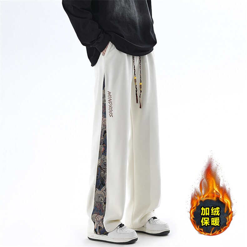 小熊拼接宽松直筒休闲长裤加绒加厚KJ8572-特P35/常规K8461-特P30,男装卫衣,电商A007