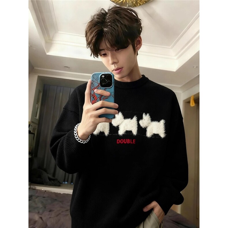 203-6A409P51特～小狗圆领毛衣宽松针织衫，男装针织衫/毛衣，星座203-6(原电商259)