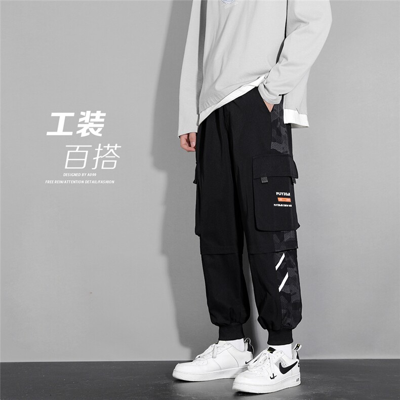 秋装拼色工装裤男春夏长裤束脚机能工装裤多口袋休闲裤k501-P35,男装工装外套,电商A099