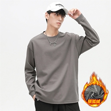 新款加绒加厚纯色潮流韩版宽松圆领休闲卫衣EY-3658JR-P50，男装卫衣，电商B306