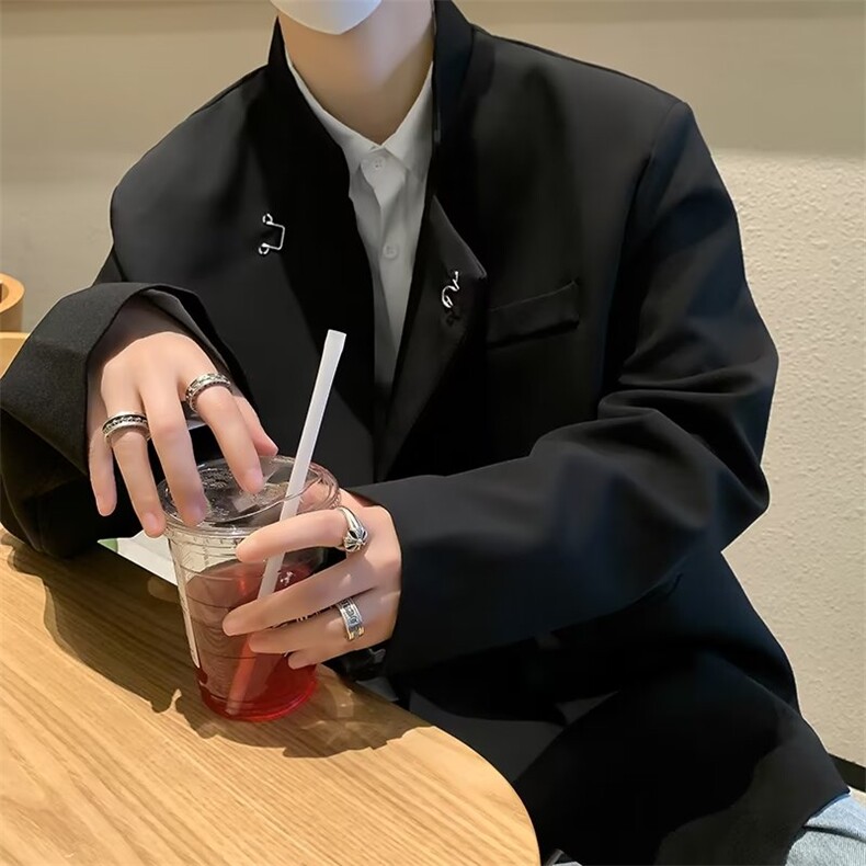 西装男垫肩潮风中山韩版个性帅气2023秋冬新款ins外套W4981-P63，男装西服，星座412-2