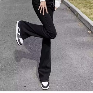简约微喇牛仔裤女高腰显瘦2025春秋新款弹力修身复古拖地喇叭长裤图片