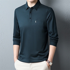 秋季新款翻领纯色polo衫男长袖t恤中年商务休闲上衣服男装体恤，男装T恤，电商B212（原钱塘6029）