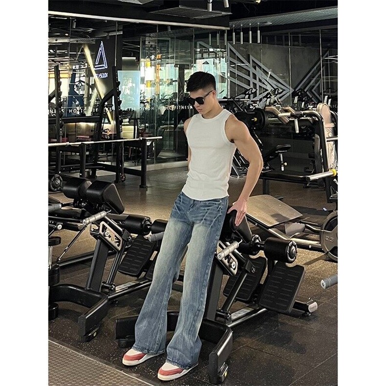 K7053EE-特P48闪电纹微喇牛仔裤男款美式高街复古水洗直筒长裤子,男装牛仔裤,星座1007（原301D）