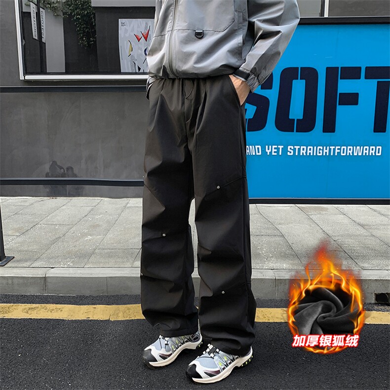 大码宽松降落伞兵裤男加厚银狐绒大码拖地裤K1172J加绒-特P42控78,男装卫衣,电商A001