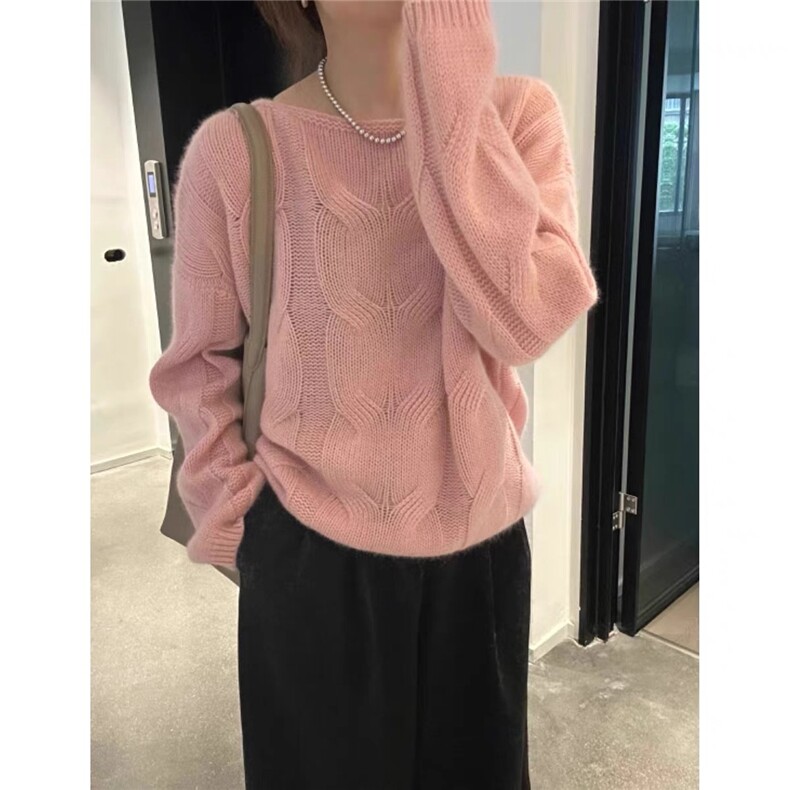 时尚百搭女士羊毛衫简约立体绞花设计羊毛温暖舒适,女装羊毛衫,思途羊绒
