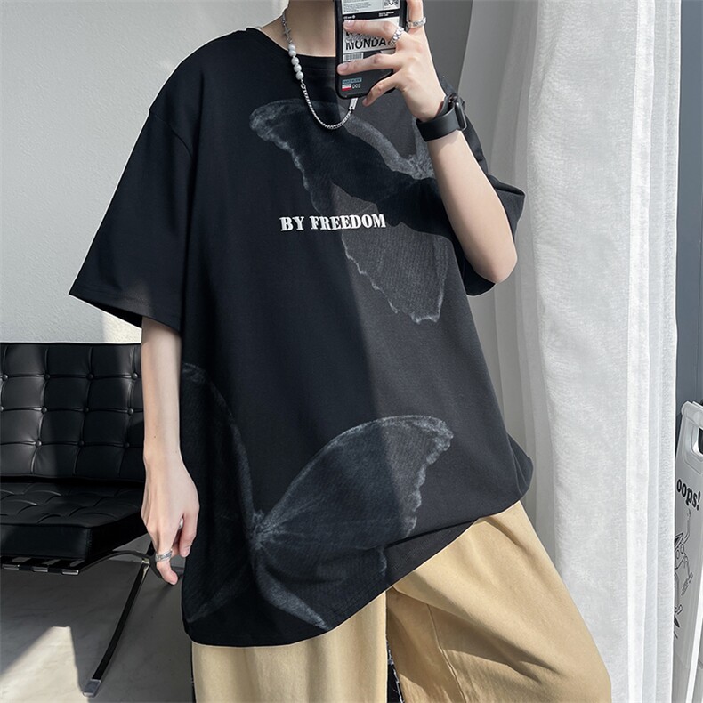 7XL-M美式纯短袖T恤男2023夏季新款潮牌个性花色宽松大码体恤,男装T恤,钱塘717(原712)