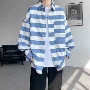 衬衫男秋季新款港风宽松条纹大码长袖衬衣CS028-P45图片