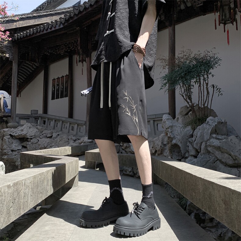 2025夏季新风冰丝休闲短裤刺绣结宽松五分裤男938特P27控48,男装牛仔裤,电商C305A