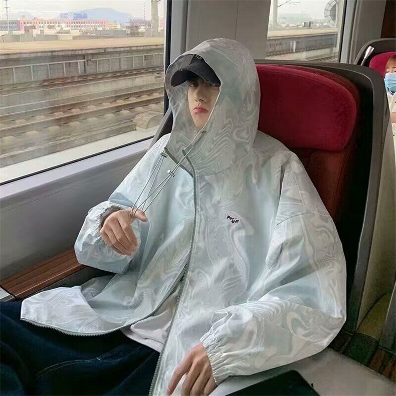 夏季扎染防晒衣男港风潮流大码超薄款透气防晒服夹克宽松开衫外套,男装夹克,星座715-4