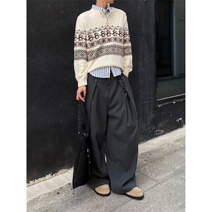 TAICHIISM“圣诞企鹅”费尔岛复古花纹毛衣男圆领套头针织衫秋冬图片