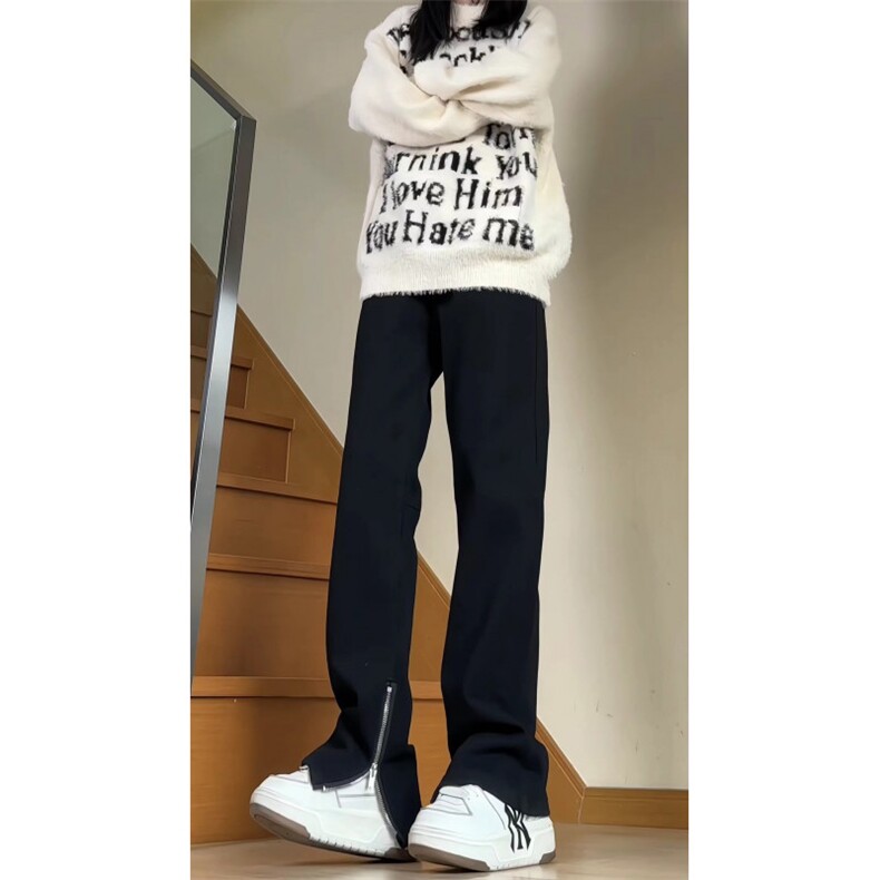 欧美江浙沪开叉拉链牛仔裤 hiphop修身美式vibe裤子微喇裤GJ87P50图片