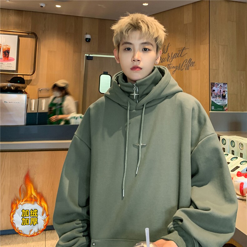 秋季美式复古假两件加绒加厚连帽卫衣半拉链外套D318-1P78控98，女装短外套，电商A335-1（原A458）