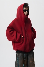 8XL-M休闲复古潮美式重磅连帽宽松安克拉红色卫衣外套WY34P8，女装短外套，电商D206-1
