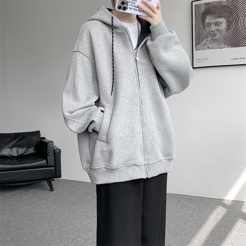 8XL-M秋连帽卫衣男宽松休闲纯色拉链开衫外套拼色帽衫运动WY27P65,女装短外套,电商D206-1