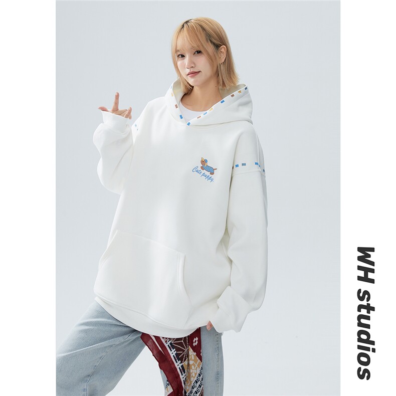 2026新款420克高品质含59%棉连帽刺绣花边腊肠狗情侣卫衣P70WY718,男装卫衣,电商A170