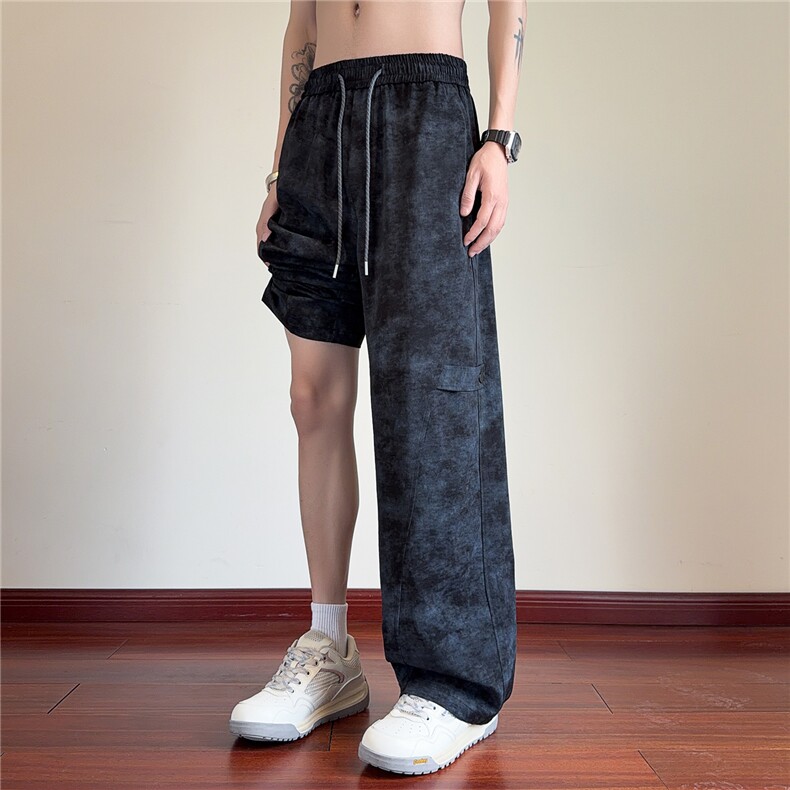 春夏扎染斜切休闲裤直筒凉感透气冰丝裤K2682特P35控68,男装休闲裤,电商A309