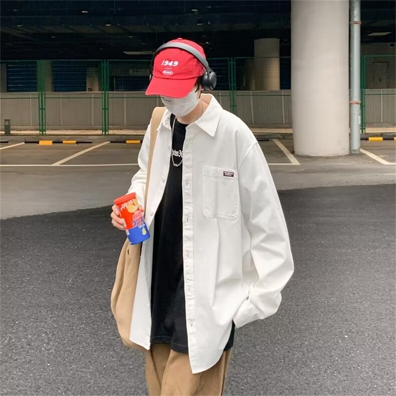 春秋季新款纯色长袖衬衫男潮流宽松男装上衣服休闲CS024-P40，男装Polo衫，星座308B-1