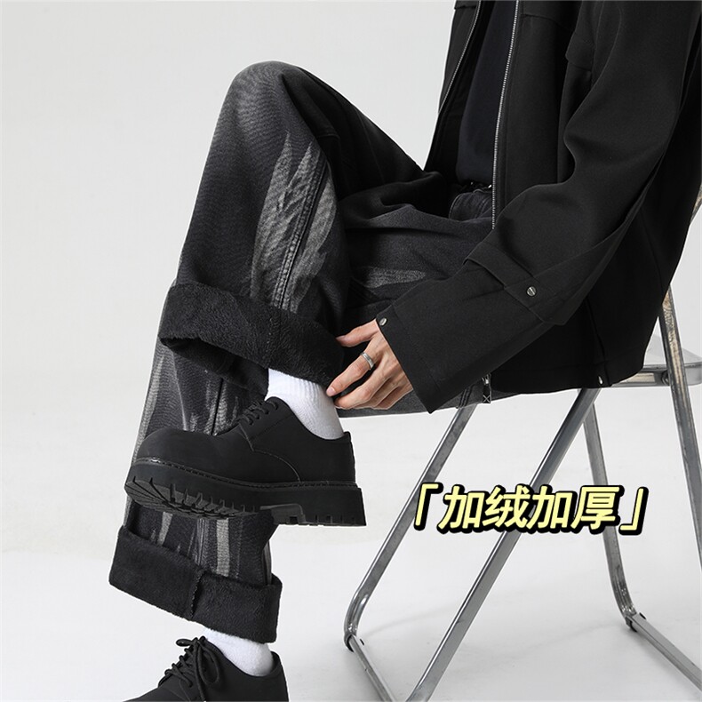 新款美式扎染加绒加厚牛仔裤K1244加绒特P45控88，常规特P40控78图片