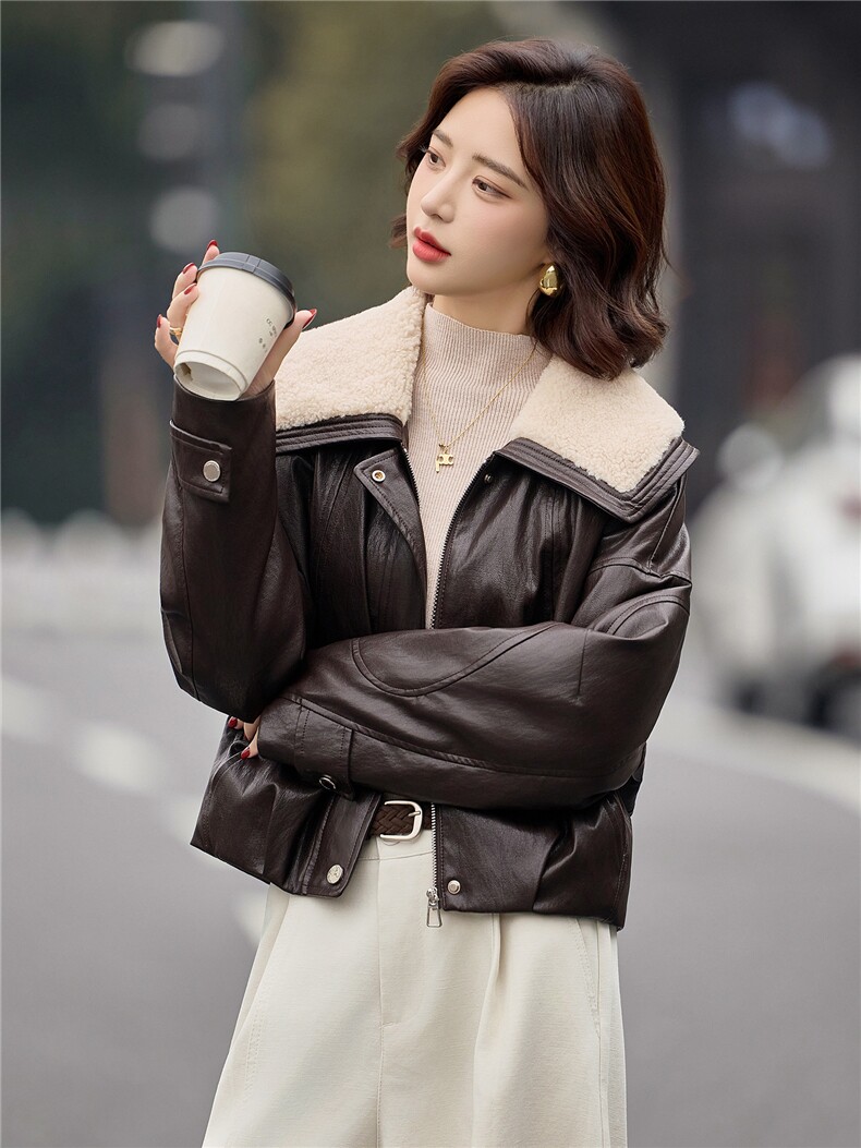 数据好90绒羽绒服。2025冬季新款PU皮羊羔毛领子90绒羽绒服外套女,女装短外套,E百度