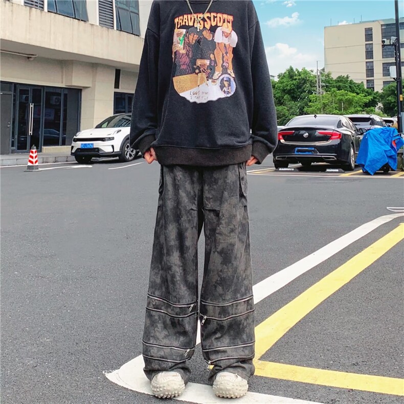 美式高街柳丁多口袋工装休闲裤男潮牌小众设计感迷彩BK92-P83,男装牛仔裤,星座1109-3