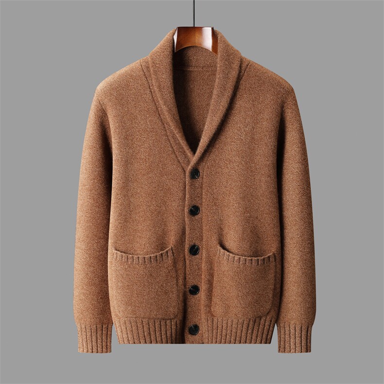 2025秋冬百搭时尚加厚青果领开衫羊绒，男装羊绒套衫，盛欣羊绒