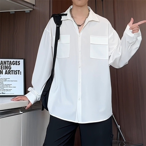 C5077/P40秋装新款长袖多口袋工装衬衫男大码宽松潮流衬衣上衣图片