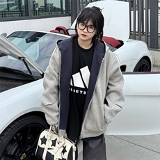 抖音得物高品质二开26春装美式重磅宽松结构双面连帽卫衣外套W68，女装短外套，电商A486