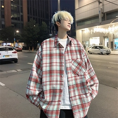 衬衫男秋季新款港风宽松磨毛格子长袖衬衣CS602-特P28无差价，男装衬衫，星座214-3