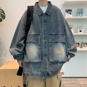 春秋季日系宽松小众复古牛仔夹克男工装外套潮牌情侣oversize上衣图片