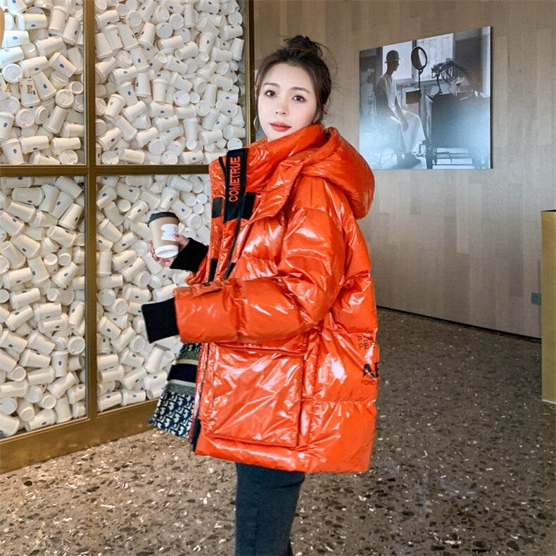 时尚羽绒服女新款韩系亮面短款小个子百搭免洗白鸭绒加厚外套,女装羽绒服,帛香坊