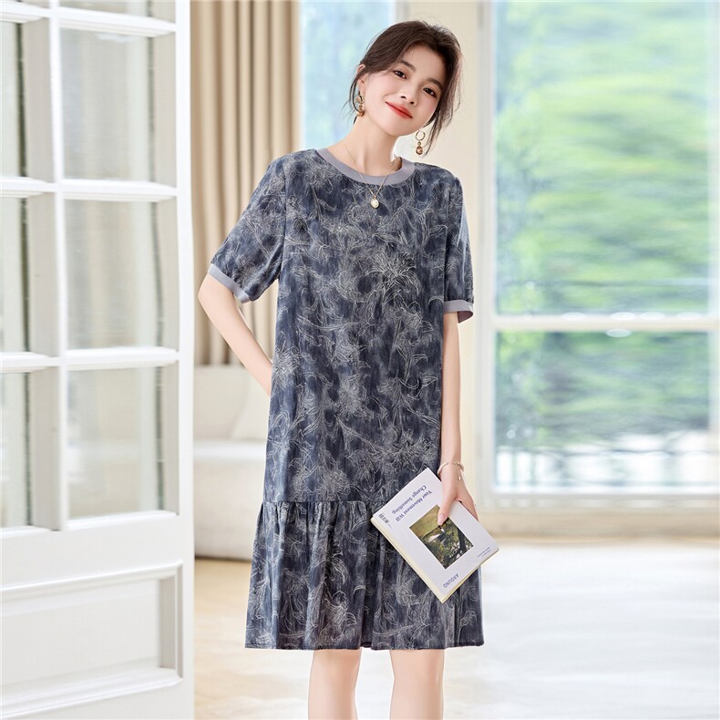 2025夏季新款时尚百搭高端时尚拼接裙年轻印花双绉真丝连衣裙女,女装连衣裙,阿舍尔精品