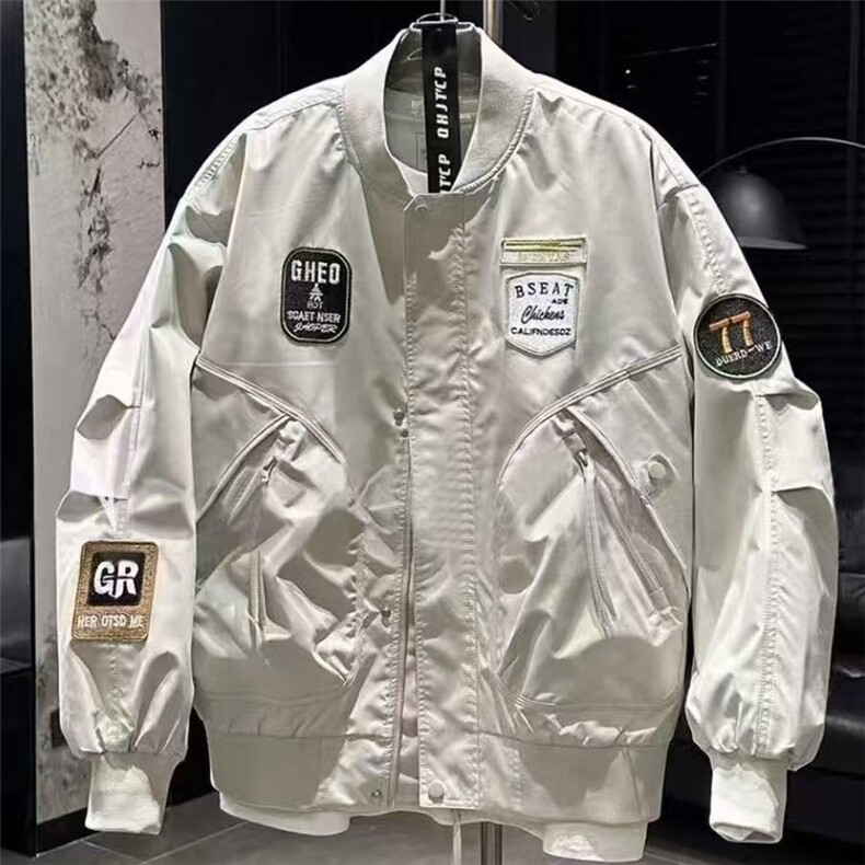 潮牌美式休闲痞帅男士工装外套2025春季新款宽松百搭拼接棒球服潮,男装工装外套,星座1210-1