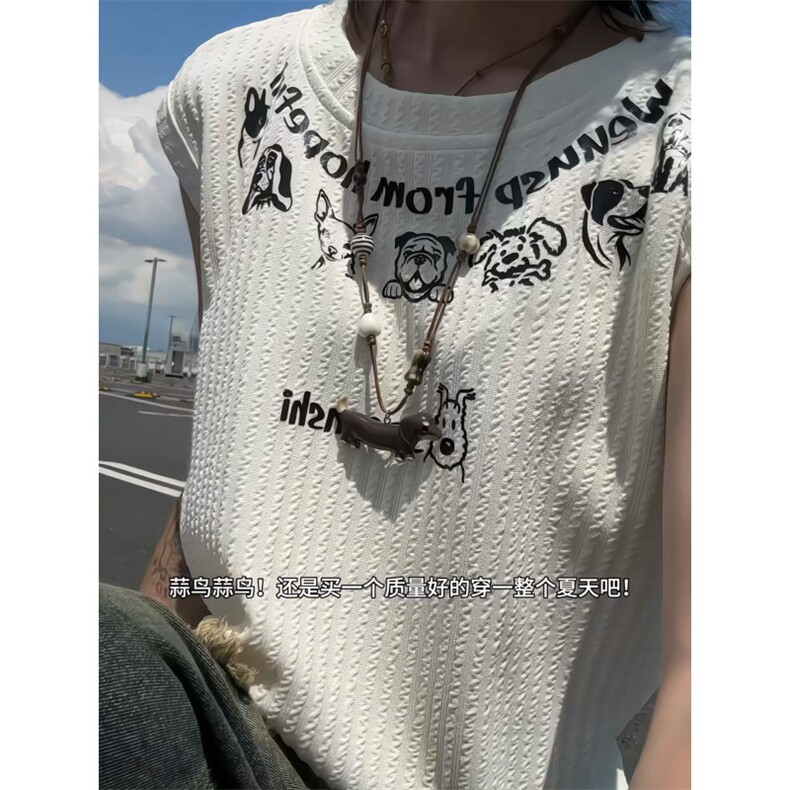 XZ809A/SSS12/P35/控48肌理感印花小狗背心T恤,男装背心/马甲,星座809A(原222-1)