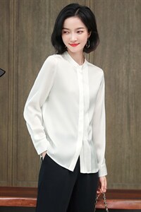 白色重磅真丝衬衫女长袖2025春装新款气质压褶职业百搭桑蚕丝上衣图片
