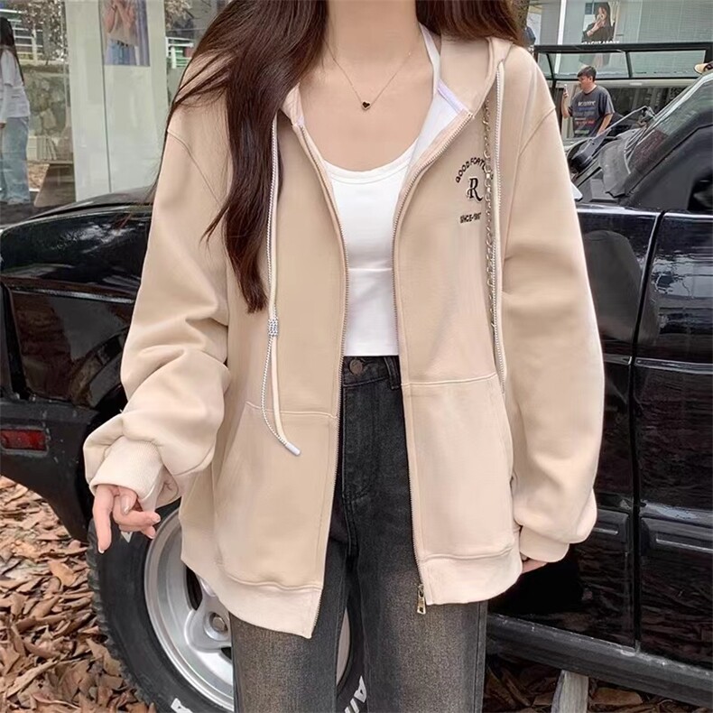 奶fufu加绒保暖连帽开衫卫衣女秋冬新款高级感超好看宽松外套上衣,女装卫衣/绒衫,多米女装批发