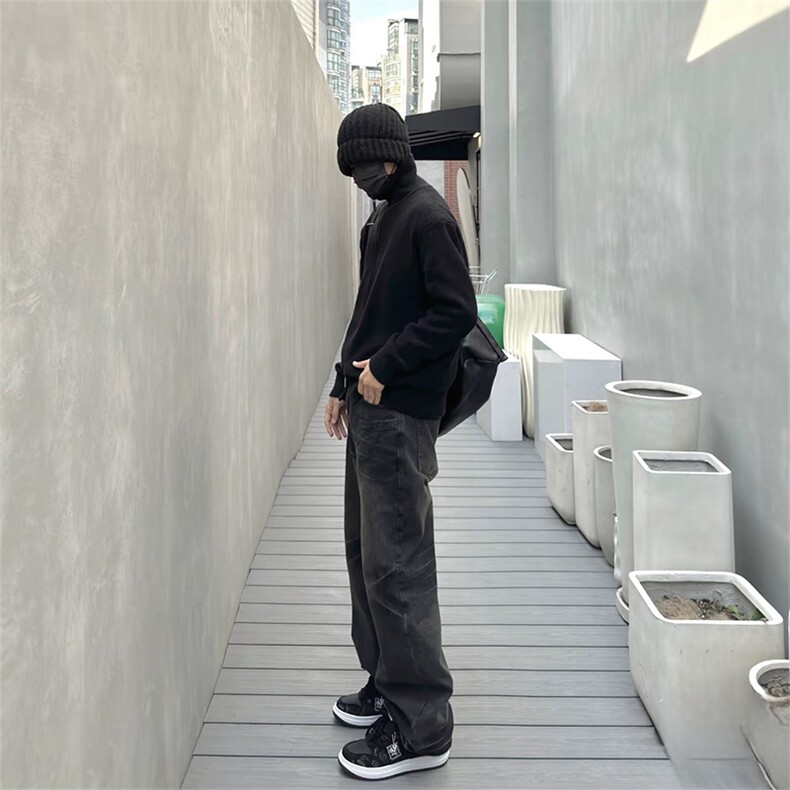 抖音得物保暖立领拉链针织外套秋冬宽松慵懒风纯色毛衣上衣AM02,男装针织衫/毛衣,电商A443
