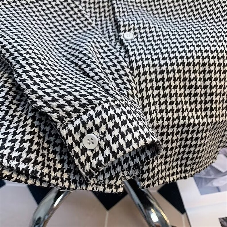 千鸟格衬衫男休闲痞帅2026新款春秋季衣服褂小香风衫2227/P35,男装衬衫,星座506B