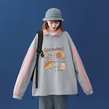 中性风2024秋季新品港风半拉链宽松卡通印花情侣卫衣B208p55控68，男装卫衣，A247A