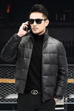 Z22136海宁冬季新款男式二层绵羊皮鹅绒羽绒保暖皮衣男P550,男装皮衣,电商B360
