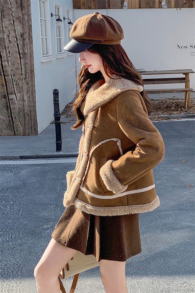 2楼002-2690-P185K278现货主推翻领气质加厚羊羔毛皮毛一体,女装羊羔毛/颗粒绒,千寻