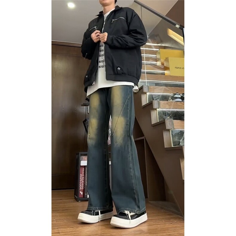 美式牛仔裤男款痞帅高街vibe裤子高腰直筒宽松微喇长裤NZ511,男装牛仔裤,星座208-5