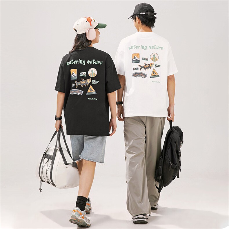2024夏季新款男装日系潮牌纯棉印花圆领宽松短袖休闲T恤T960-F41图片