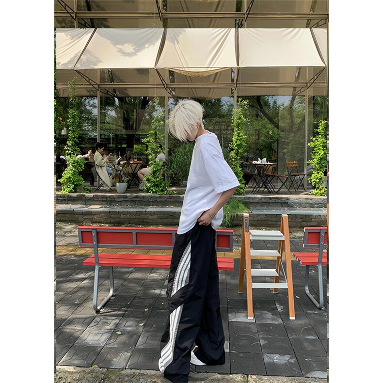网图三条杠速干阔腿工装裤ins潮牌美式降落伞兵运动裤KZ26,男装休闲裤,星座310A-4